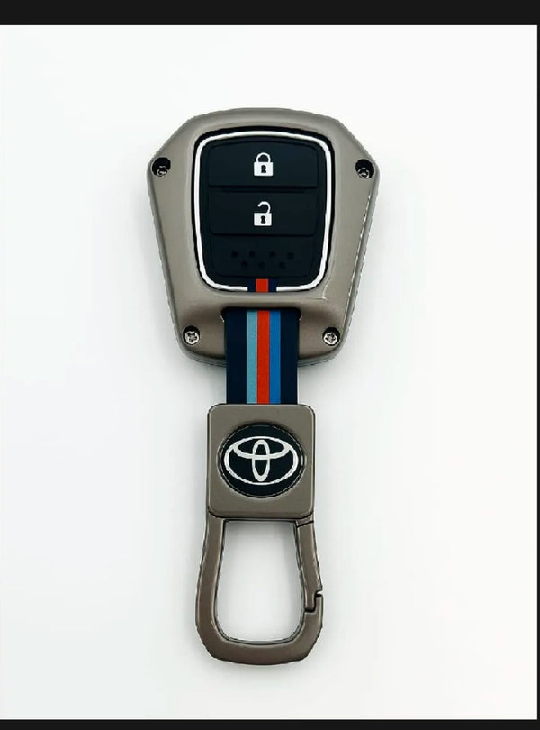 Toyota Vitz Premium Zinc Alloy Smart Car Key Cover with Leather Keychain