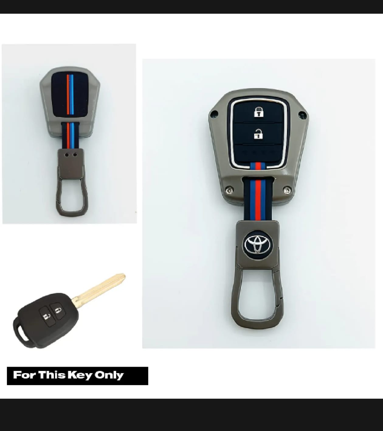 Toyota Vitz Premium Zinc Alloy Smart Car Key Cover with Leather Keychain