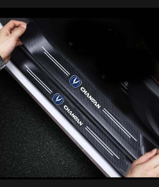 Changan Carbon Fiber Leather Door Sill Protector Stickers – 4-Piece Set | 4 Doors