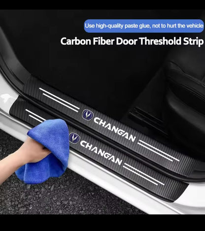 Changan Carbon Fiber Leather Door Sill Protector Stickers – 4-Piece Set | 4 Doors