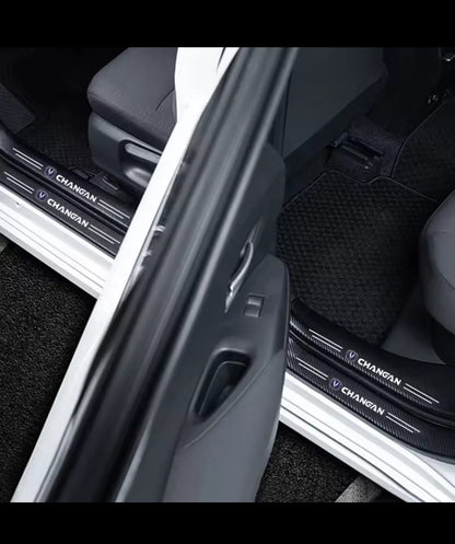 Changan Carbon Fiber Leather Door Sill Protector Stickers – 4-Piece Set | 4 Doors