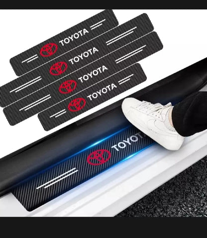Toyota Carbon Fiber Leather Door Sill Protector Stickers – 4-Piece Set | 4 Doors