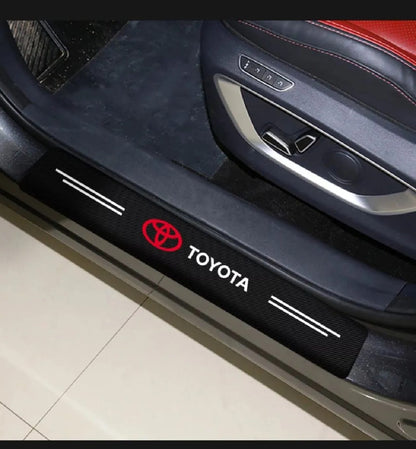 Toyota Carbon Fiber Leather Door Sill Protector Stickers – 4-Piece Set | 4 Doors