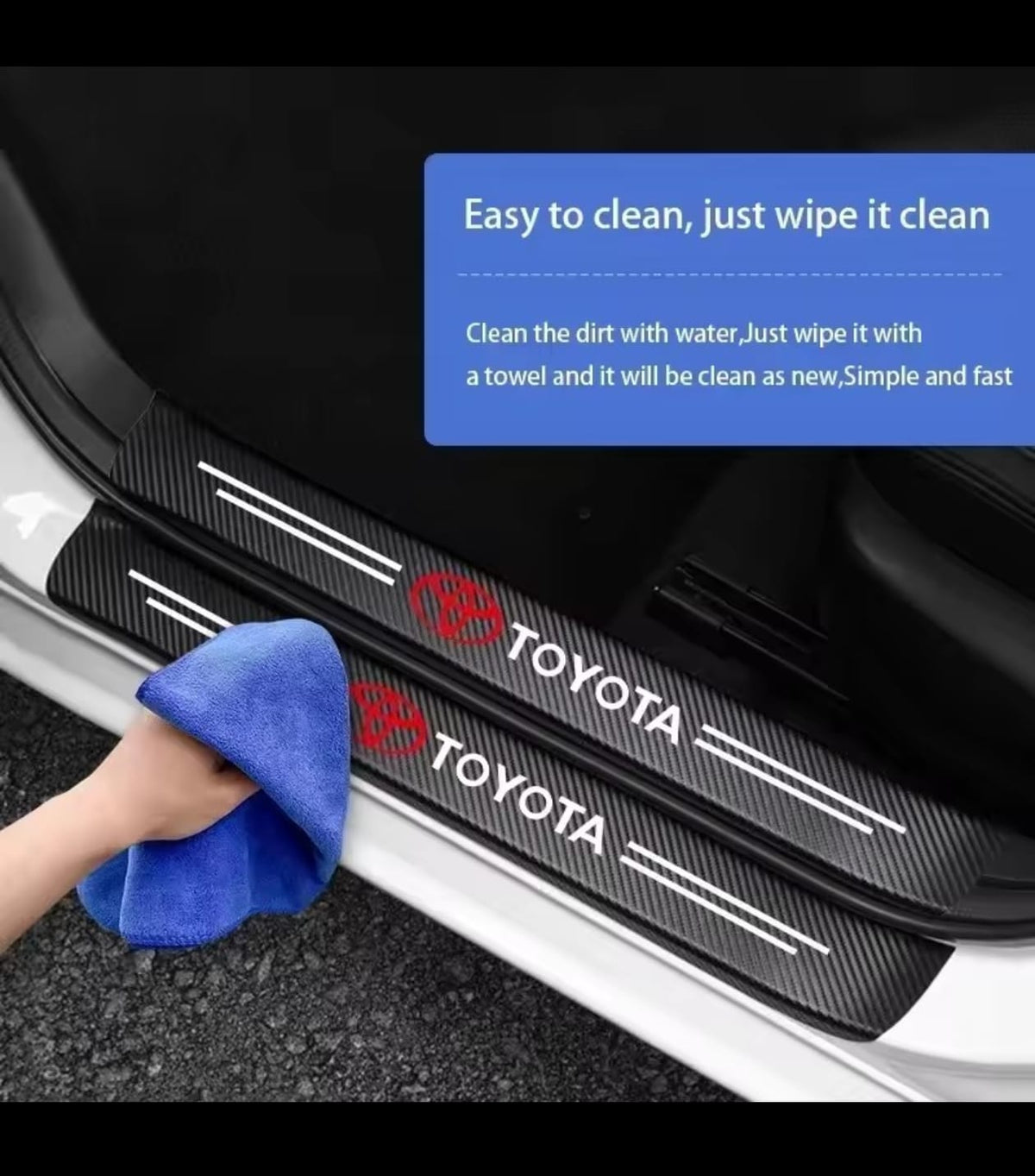 Toyota Carbon Fiber Leather Door Sill Protector Stickers – 4-Piece Set | 4 Doors