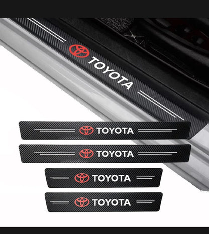 Toyota Carbon Fiber Leather Door Sill Protector Stickers – 4-Piece Set | 4 Doors