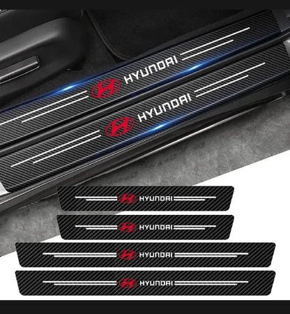 Hyundai Carbon Fiber Leather Door Sill Protector Stickers – 4-Piece Set | 4 Doors