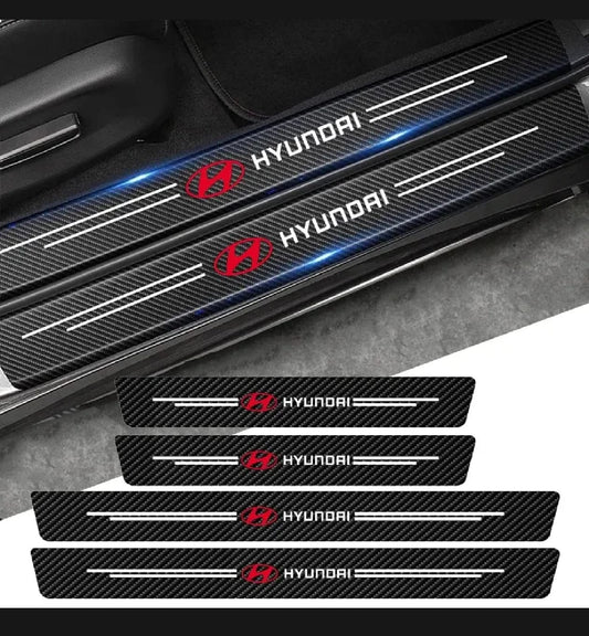 Hyundai Carbon Fiber Leather Door Sill Protector Stickers – 4-Piece Set | 4 Doors