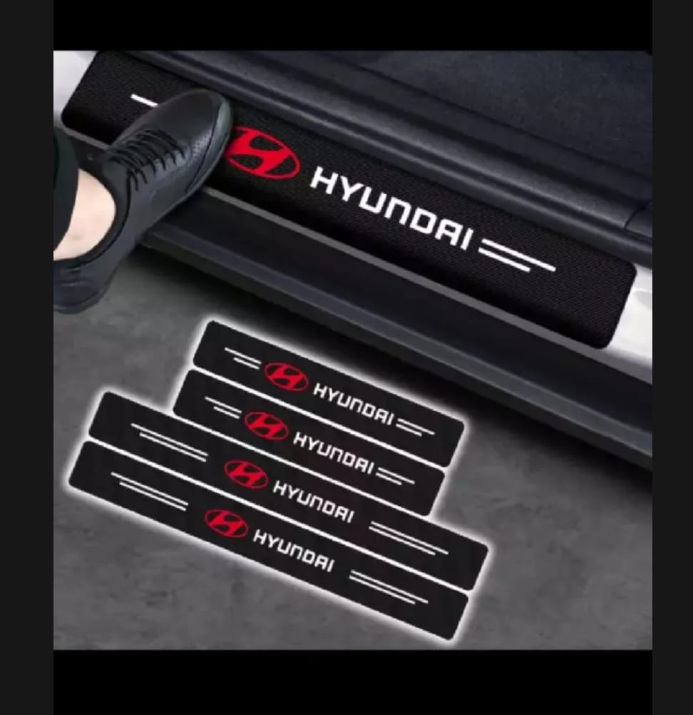 Hyundai Carbon Fiber Leather Door Sill Protector Stickers – 4-Piece Set | 4 Doors