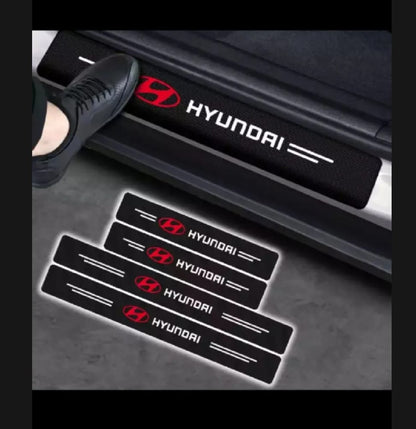 Hyundai Carbon Fiber Leather Door Sill Protector Stickers – 4-Piece Set | 4 Doors