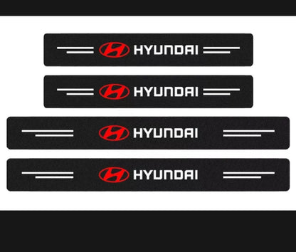 Hyundai Carbon Fiber Leather Door Sill Protector Stickers – 4-Piece Set | 4 Doors