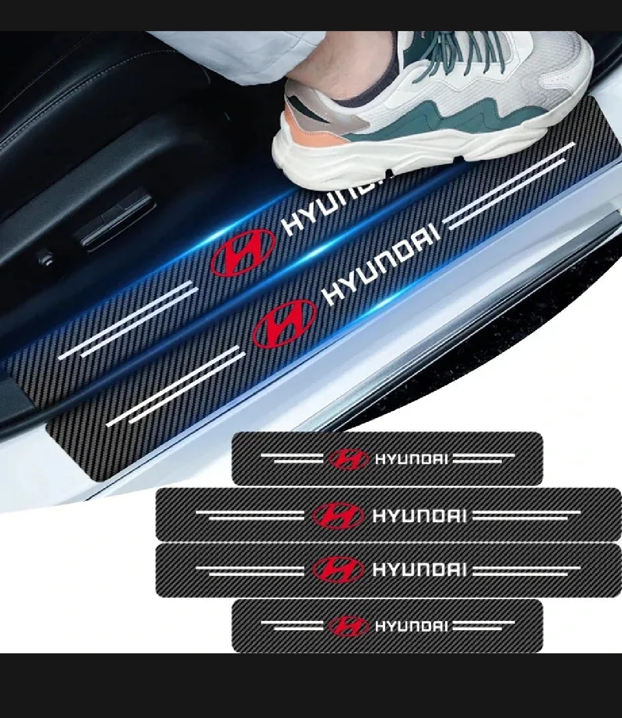 Hyundai Carbon Fiber Leather Door Sill Protector Stickers – 4-Piece Set | 4 Doors