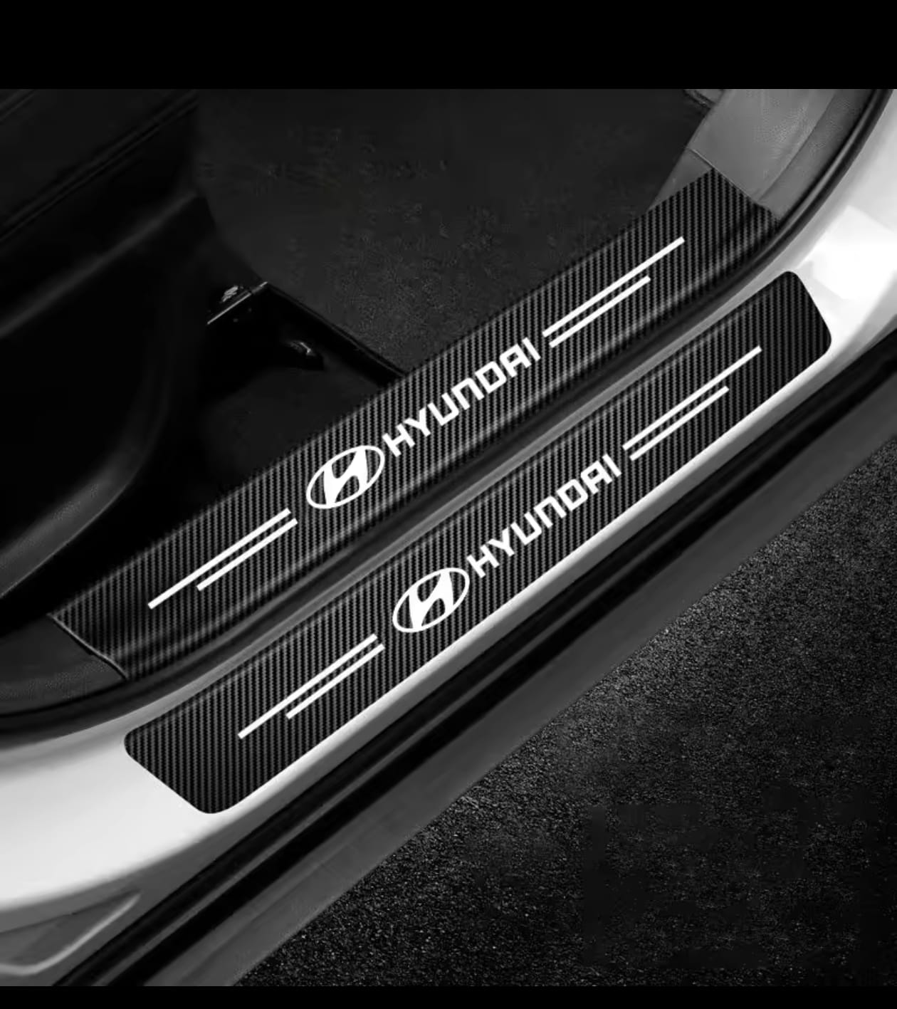 Hyundai Carbon Fiber Leather Door Sill Protector Stickers – 4-Piece Set | 4 Doors