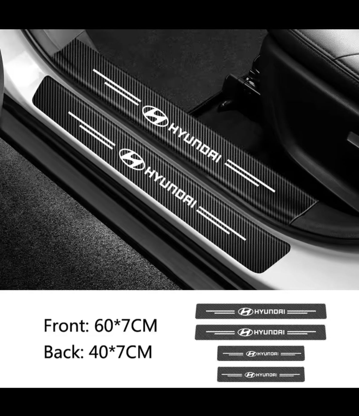 Hyundai Carbon Fiber Leather Door Sill Protector Stickers – 4-Piece Set | 4 Doors