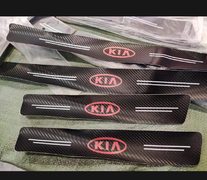 Kia Carbon Fiber Leather Door Sill Protector Stickers – 4-Piece Set | 4 Doors