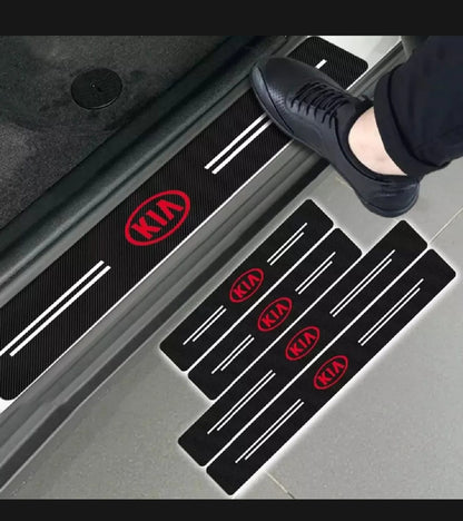 Kia Carbon Fiber Leather Door Sill Protector Stickers – 4-Piece Set | 4 Doors