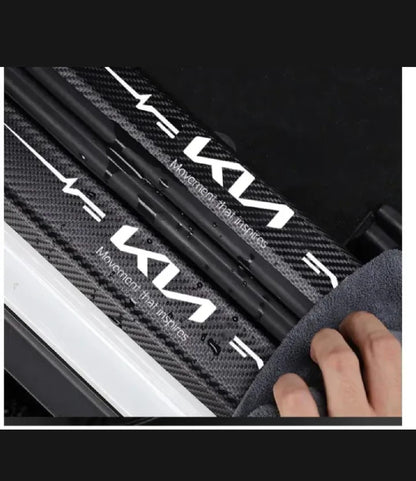 Kia Carbon Fiber Leather Door Sill Protector Stickers – 4-Piece Set | 4 Doors