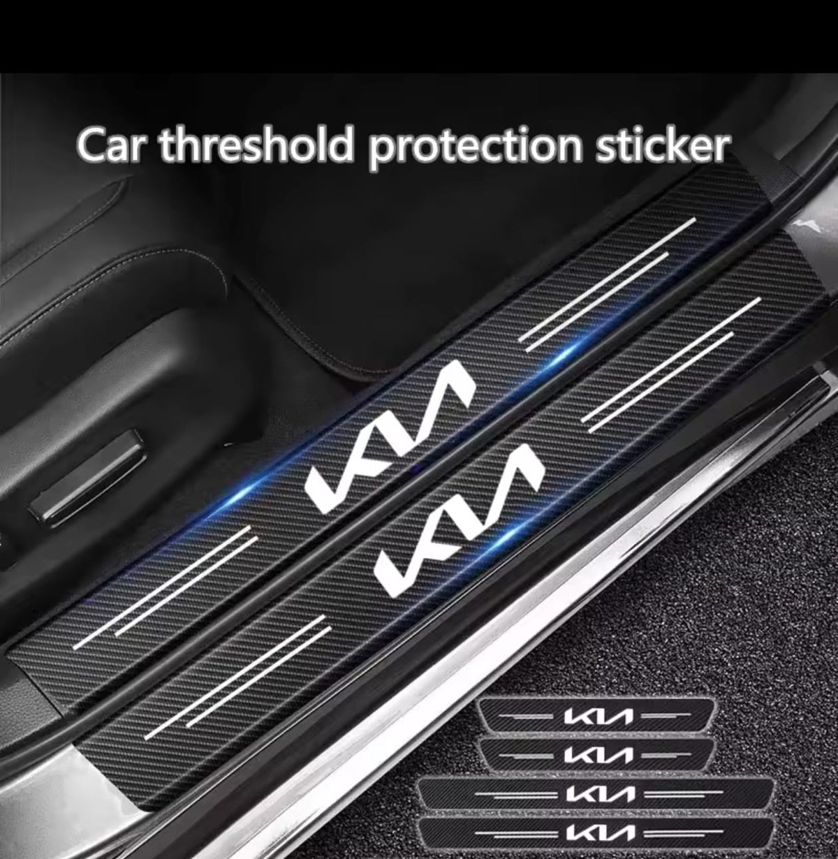 Kia Carbon Fiber Leather Door Sill Protector Stickers – 4-Piece Set | 4 Doors