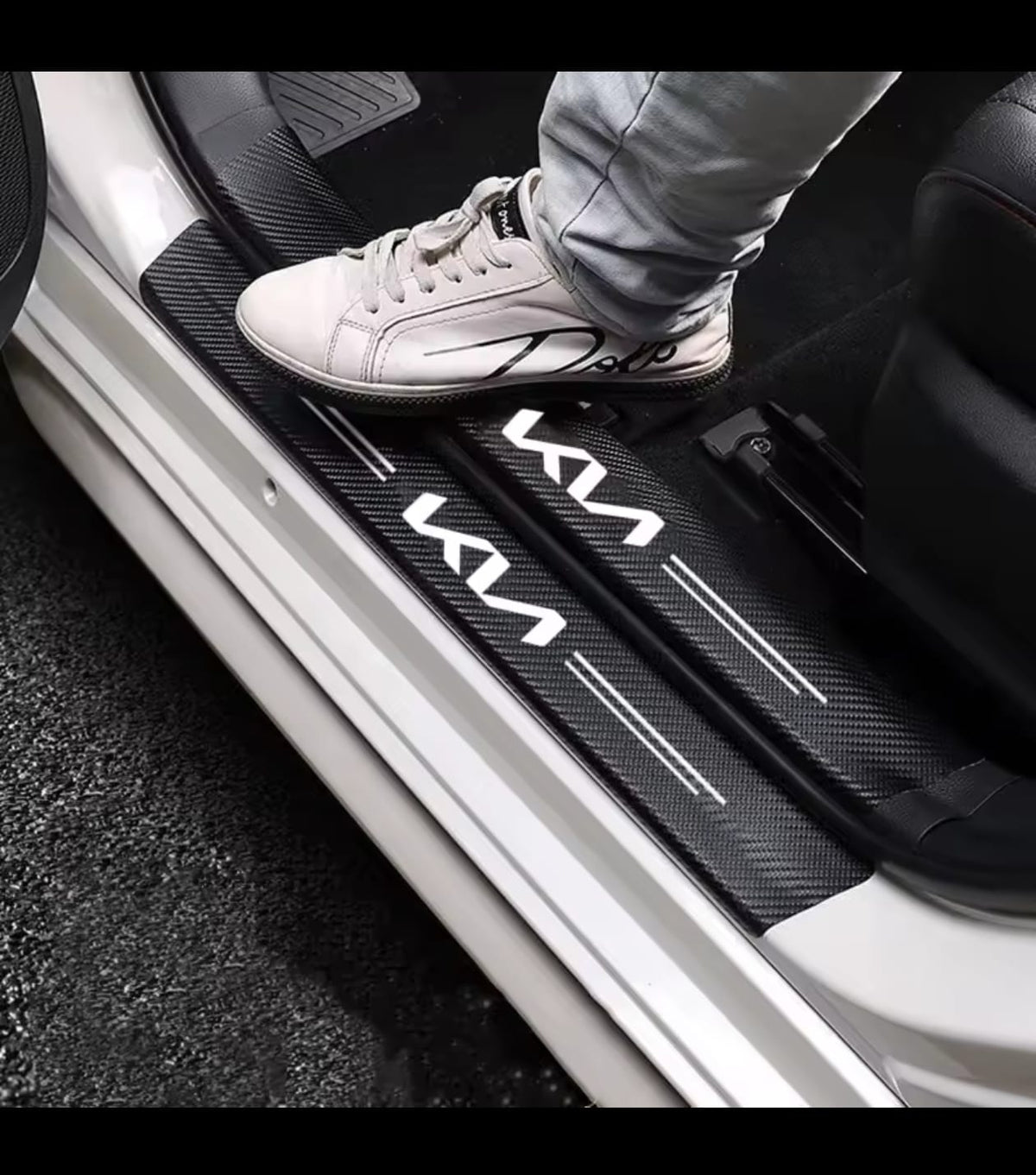 Kia Carbon Fiber Leather Door Sill Protector Stickers – 4-Piece Set | 4 Doors