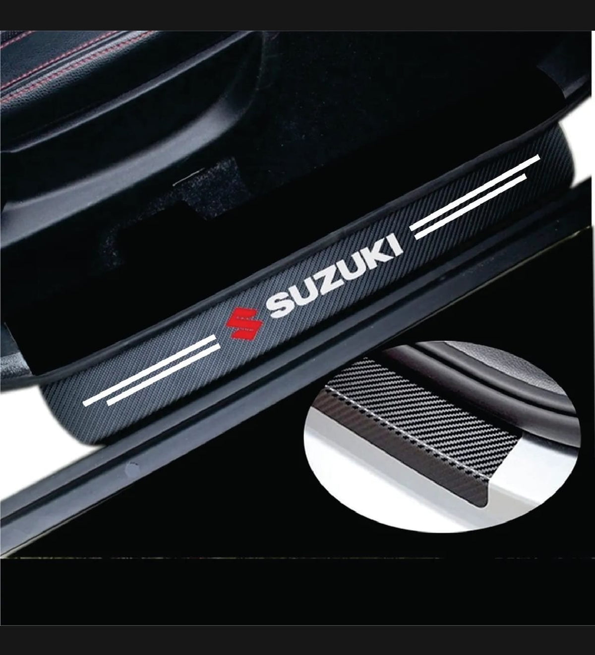 Suzuki Carbon Fiber Leather Door Sill Protector Stickers – 4-Piece Set | 4 Doors