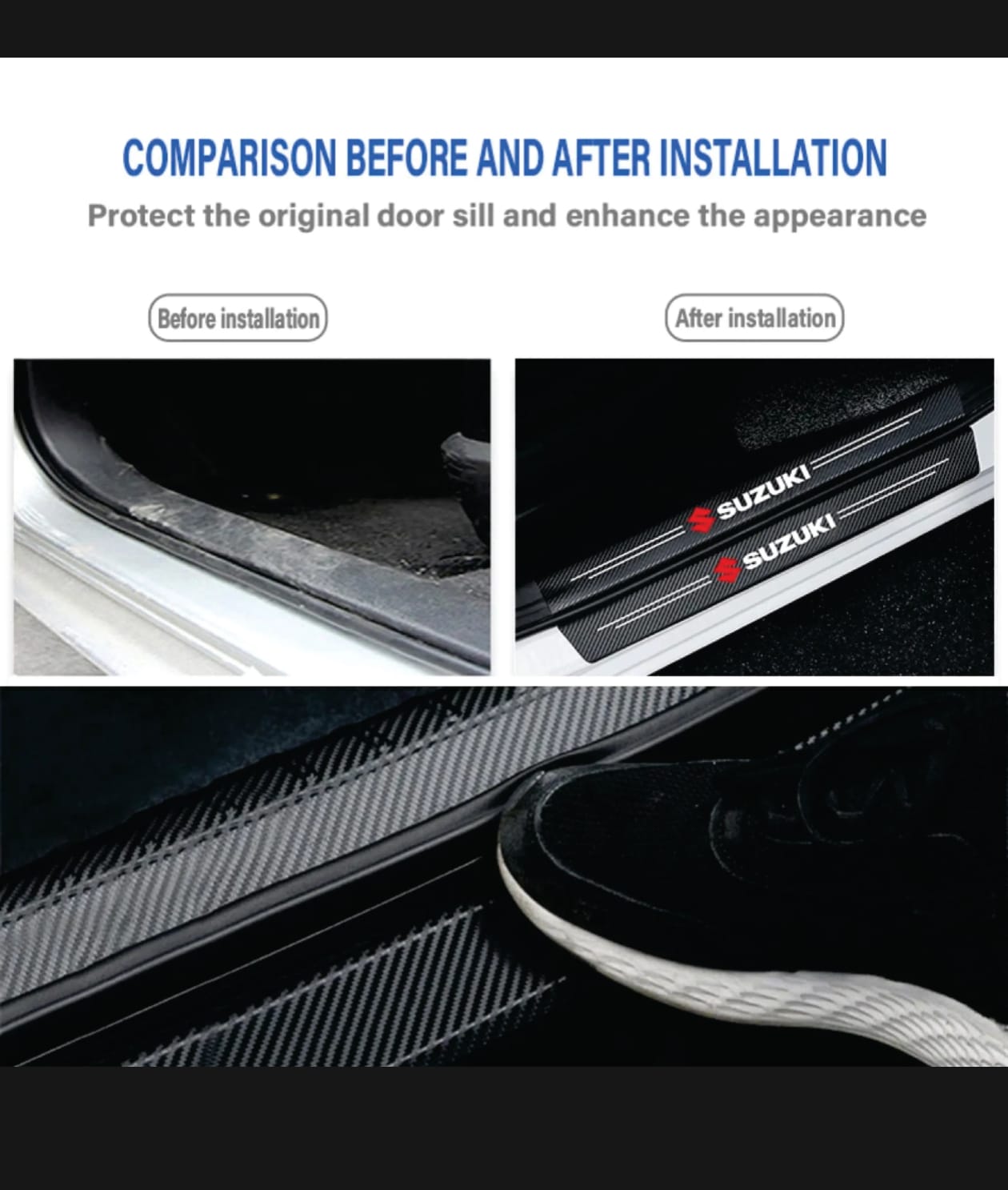 Suzuki Carbon Fiber Leather Door Sill Protector Stickers – 4-Piece Set | 4 Doors