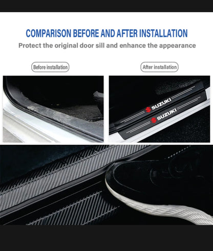 Suzuki Carbon Fiber Leather Door Sill Protector Stickers – 4-Piece Set | 4 Doors