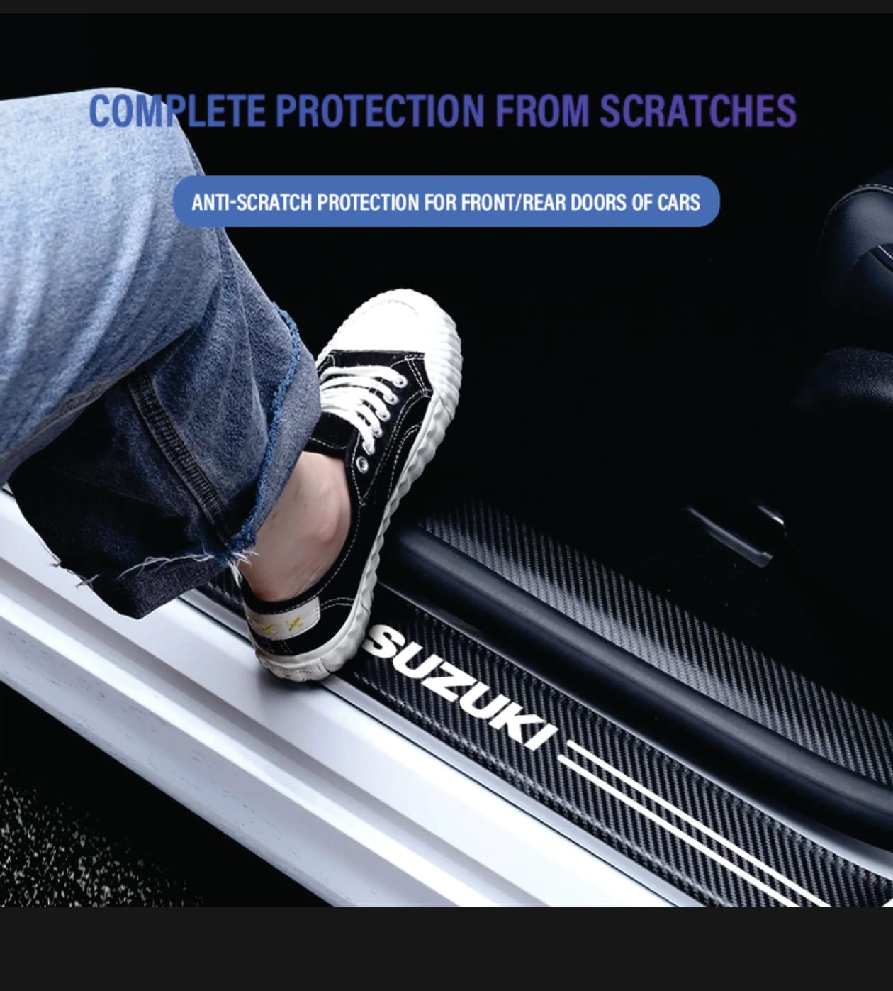 Suzuki Carbon Fiber Leather Door Sill Protector Stickers – 4-Piece Set | 4 Doors