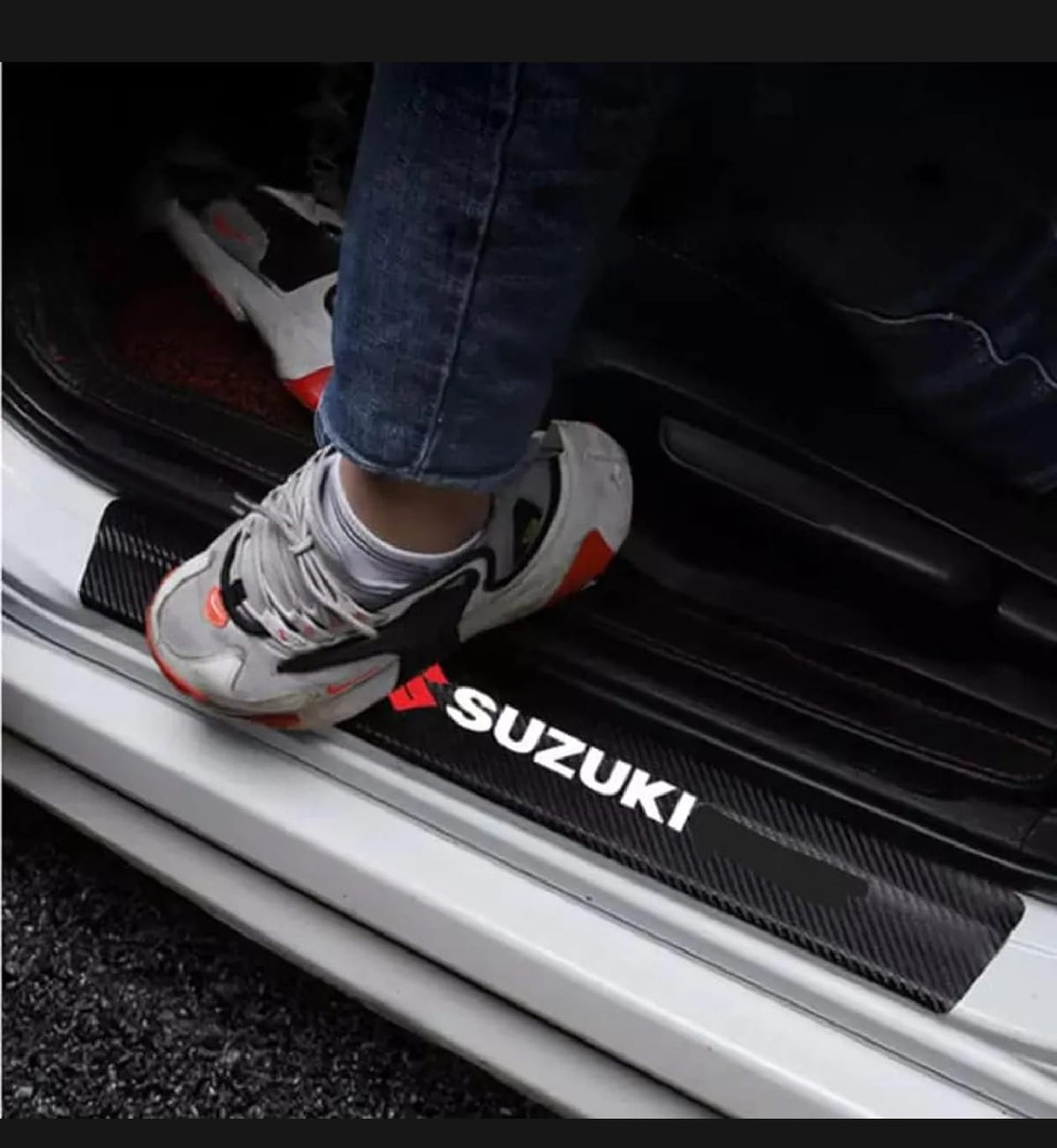 Suzuki Carbon Fiber Leather Door Sill Protector Stickers – 4-Piece Set | 4 Doors