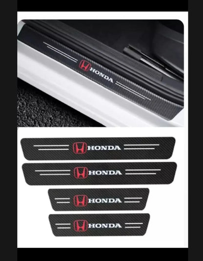 Honda Carbon Fiber Leather Door Sill Protector Stickers – 4-Piece Set | 4 Doors