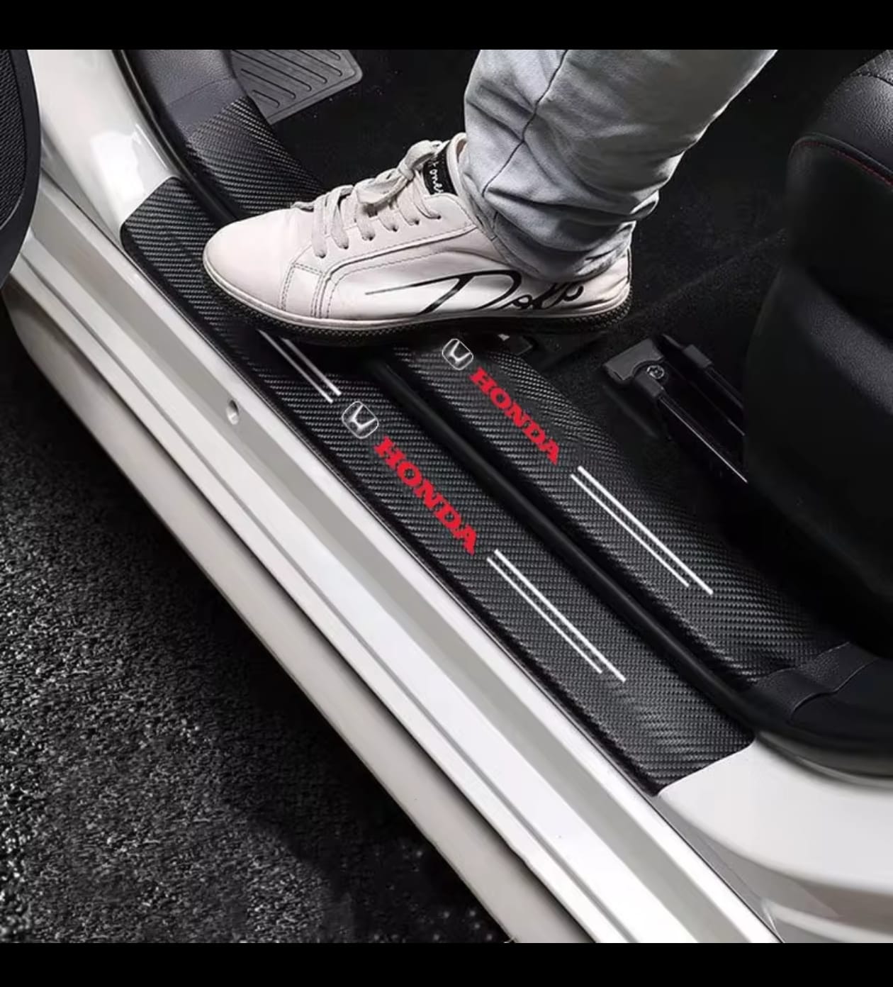 Honda Carbon Fiber Leather Door Sill Protector Stickers – 4-Piece Set | 4 Doors