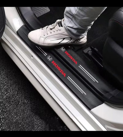 Honda Carbon Fiber Leather Door Sill Protector Stickers – 4-Piece Set | 4 Doors