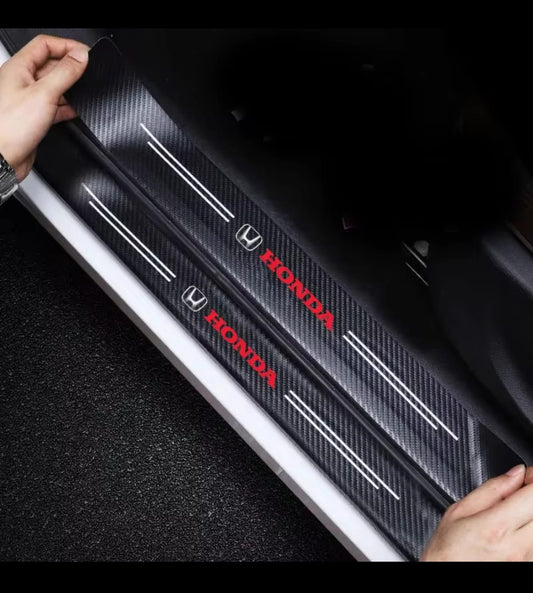 Honda Carbon Fiber Leather Door Sill Protector Stickers – 4-Piece Set | 4 Doors