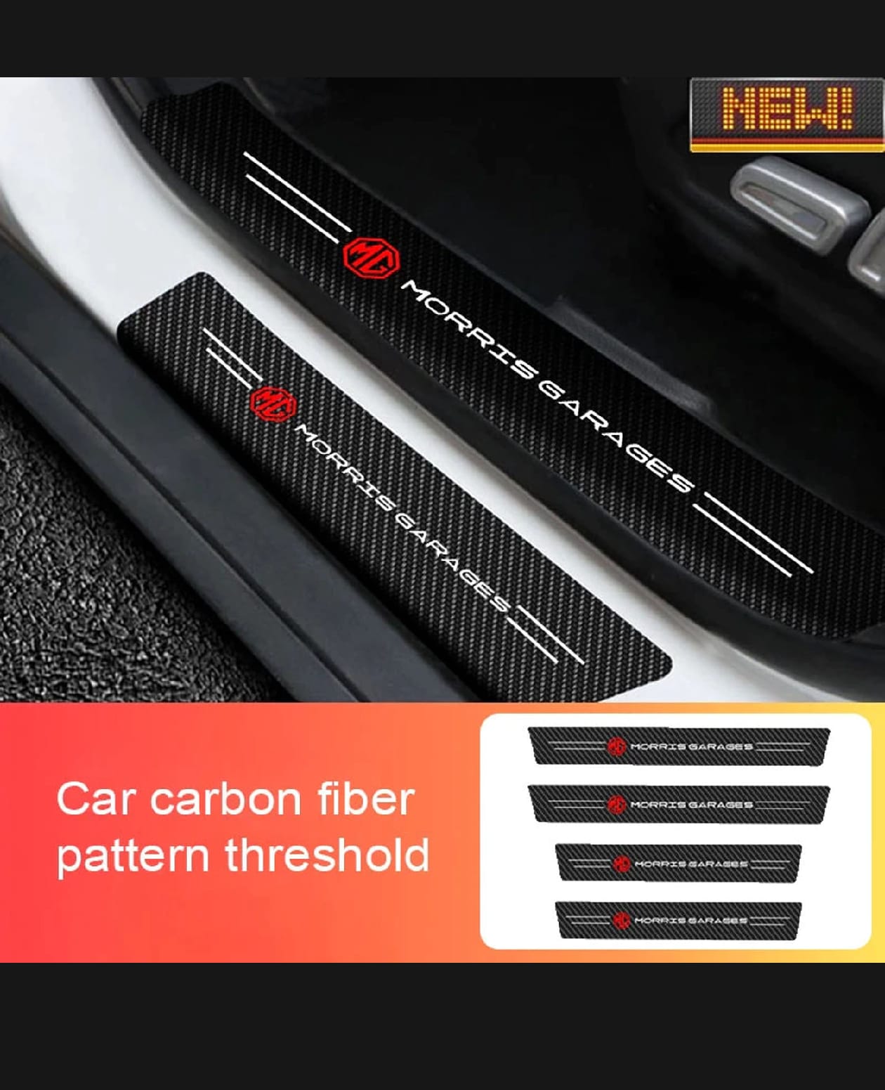 Mg Morris Garage Carbon Fiber Leather Door Sill Protector Stickers – 4-Piece Set | 4 Doors