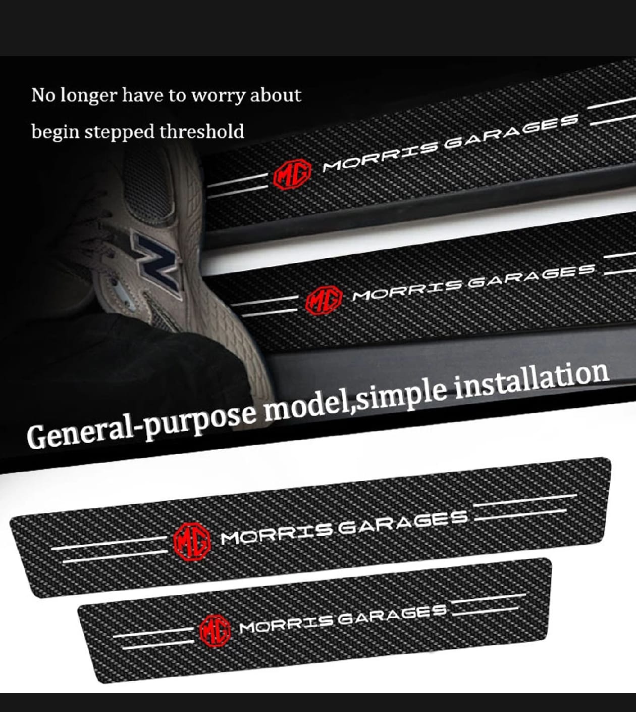 Mg Morris Garage Carbon Fiber Leather Door Sill Protector Stickers – 4-Piece Set | 4 Doors