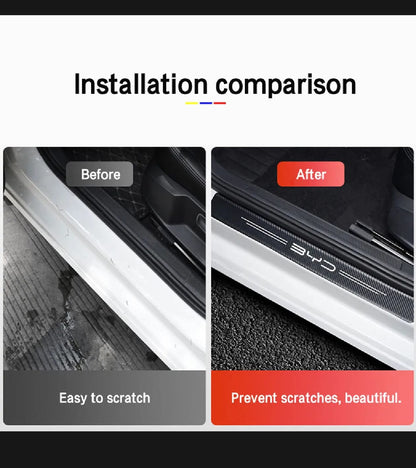 Byd Carbon Fiber Leather Door Sill Protector Stickers – 4-Piece Set | 4 Doors