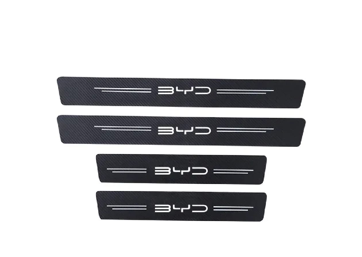 Byd Carbon Fiber Leather Door Sill Protector Stickers – 4-Piece Set | 4 Doors