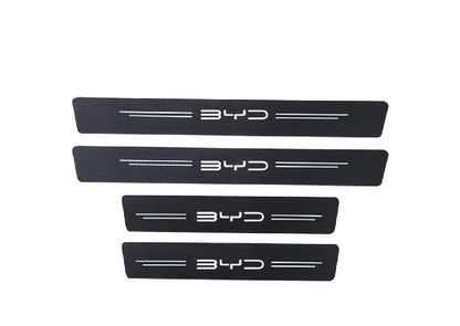 Byd Carbon Fiber Leather Door Sill Protector Stickers – 4-Piece Set | 4 Doors