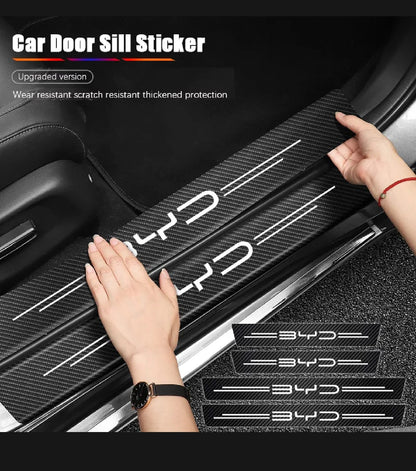 Byd Carbon Fiber Leather Door Sill Protector Stickers – 4-Piece Set | 4 Doors