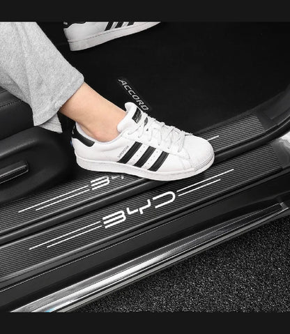 Byd Carbon Fiber Leather Door Sill Protector Stickers – 4-Piece Set | 4 Doors