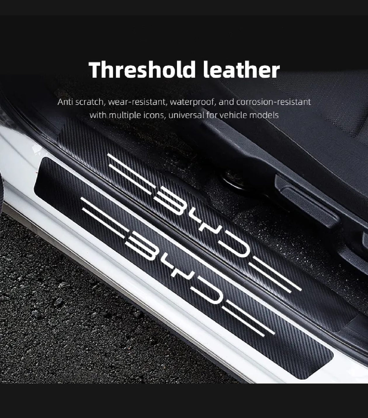 Byd Carbon Fiber Leather Door Sill Protector Stickers – 4-Piece Set | 4 Doors