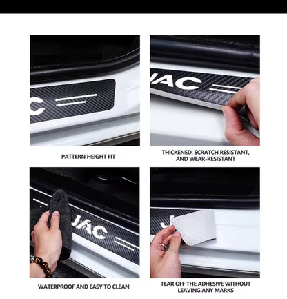 Jac Carbon Fiber Leather Door Sill Protector Stickers – 4-Piece Set | 4 Doors
