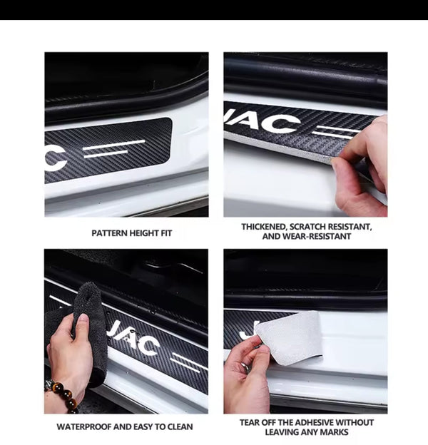 Jac Carbon Fiber Leather Door Sill Protector Stickers – 4-Piece Set | 4 Doors