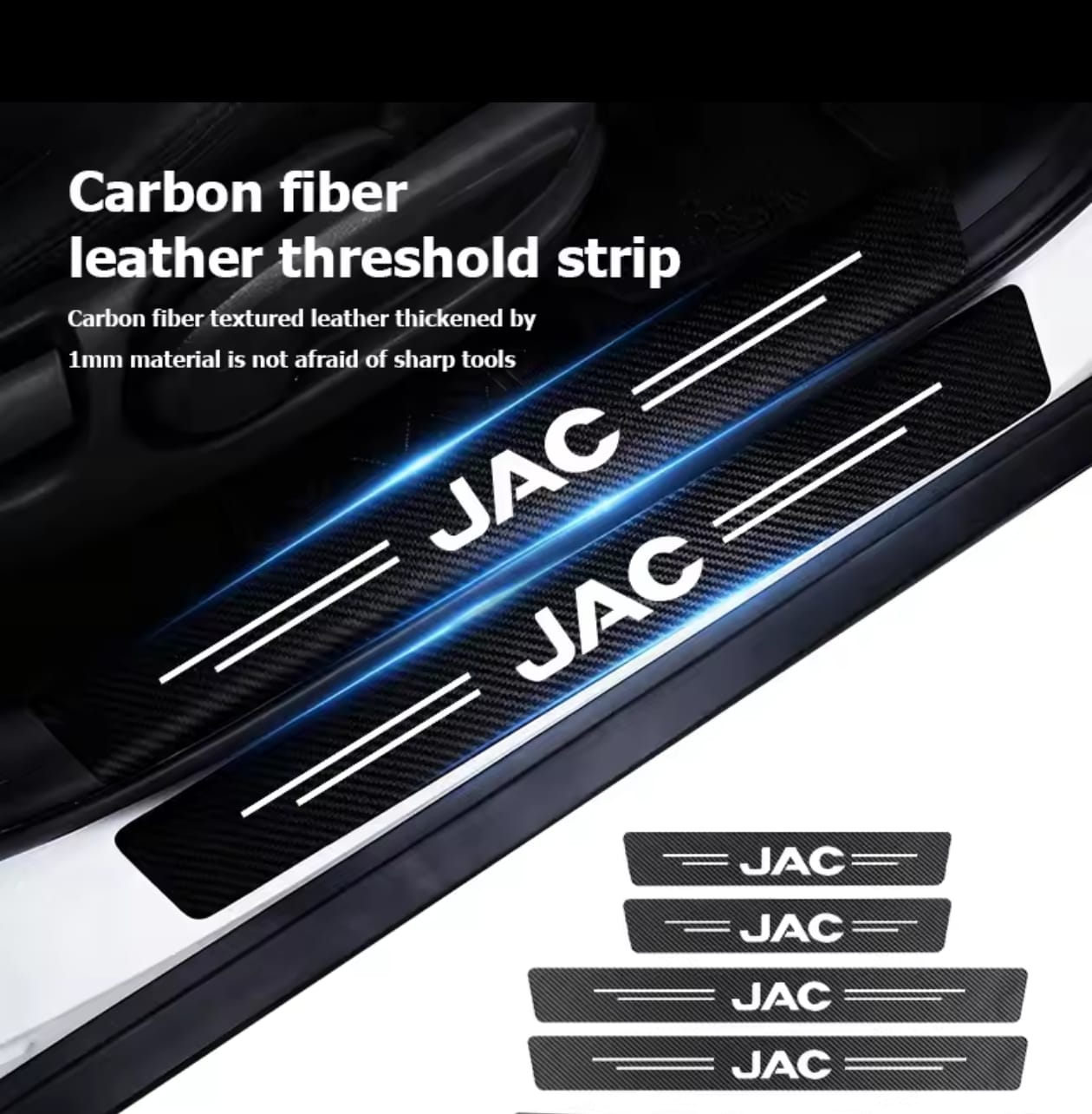 Jac Carbon Fiber Leather Door Sill Protector Stickers – 4-Piece Set | 4 Doors