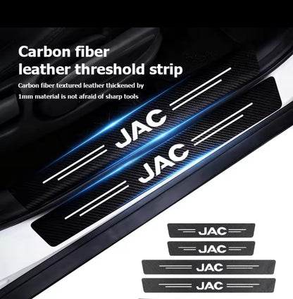 Jac Carbon Fiber Leather Door Sill Protector Stickers – 4-Piece Set | 4 Doors