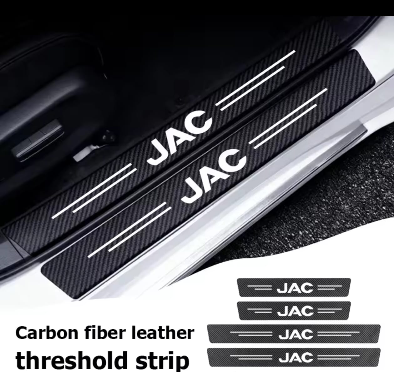 Jac Carbon Fiber Leather Door Sill Protector Stickers – 4-Piece Set | 4 Doors