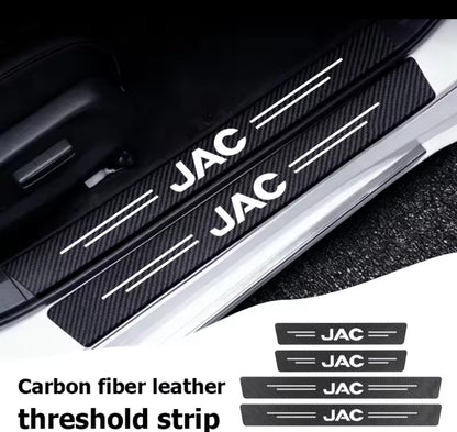Jac Carbon Fiber Leather Door Sill Protector Stickers – 4-Piece Set | 4 Doors