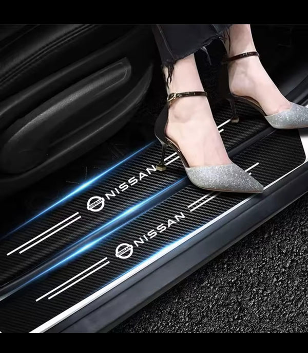 Nissan Carbon Fiber Leather Door Sill Protector Stickers – 4-Piece Set | 4 Doors