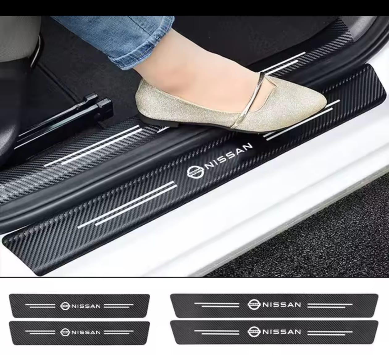 Nissan Carbon Fiber Leather Door Sill Protector Stickers – 4-Piece Set | 4 Doors