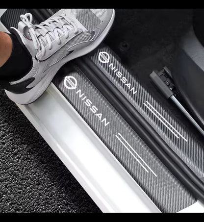 Nissan Carbon Fiber Leather Door Sill Protector Stickers – 4-Piece Set | 4 Doors