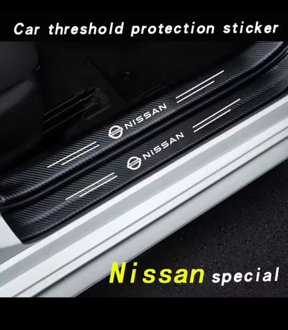 Nissan Carbon Fiber Leather Door Sill Protector Stickers – 4-Piece Set | 4 Doors