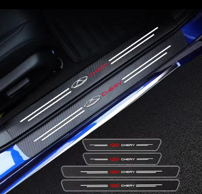 Chery Carbon Fiber Leather Door Sill Protector Stickers – 4-Piece Set | 4 Doors